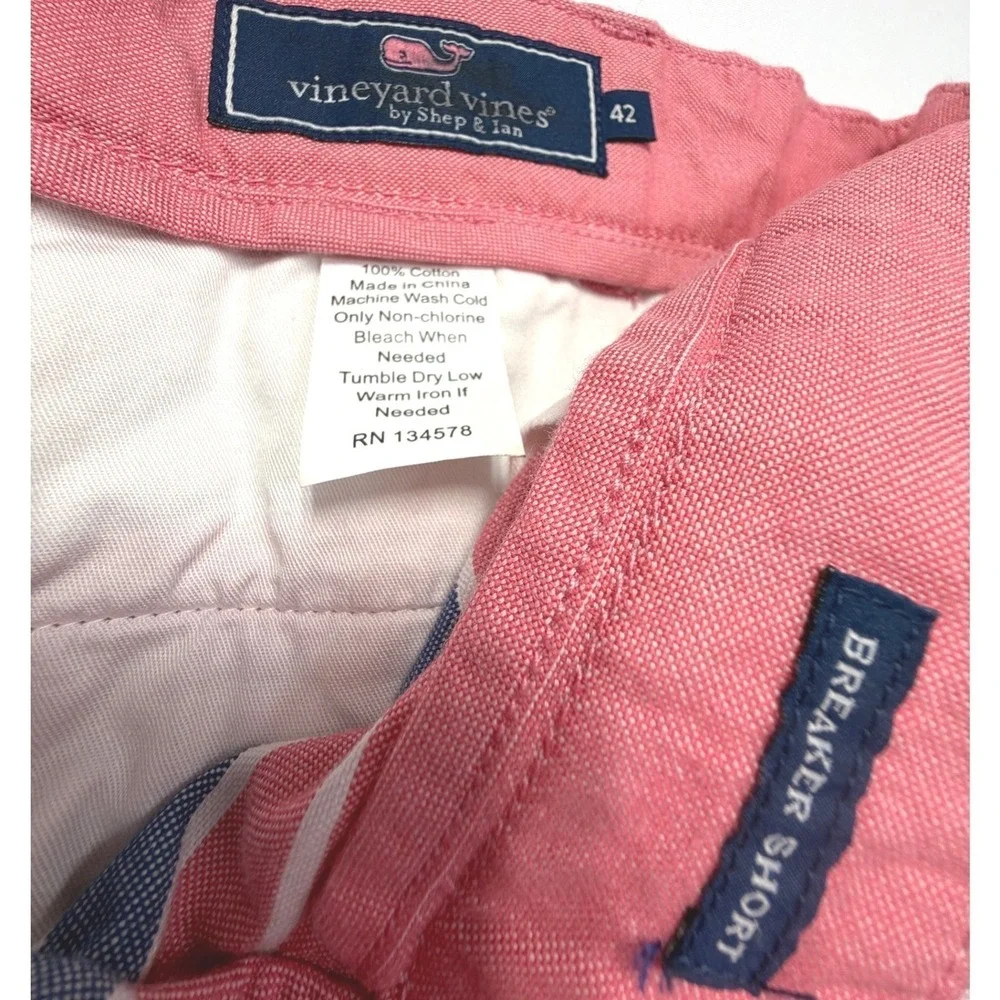 Vineyard Vines Breaker Shorts Mens 42 Pink Blue Striped Cotton Chino